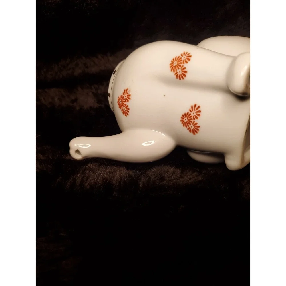 Vtg Lucky Cat / Kitten Porcelain Tea Pot White With Red Flowers Gold Trim